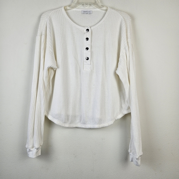 ANINE BING Textured Henley Top In White Size Small - Picture 3 of 10